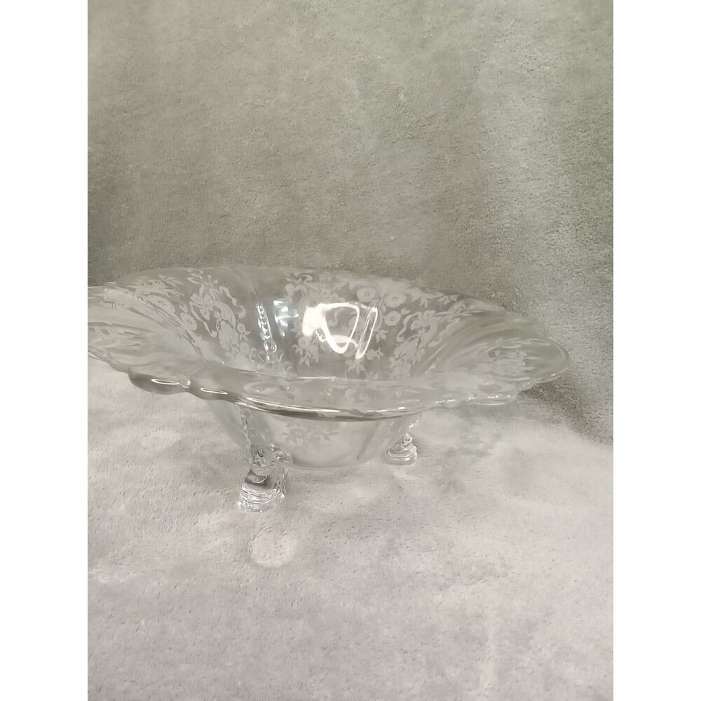 Vintage Crystal Footed Floral Etched Candy Bowls‎